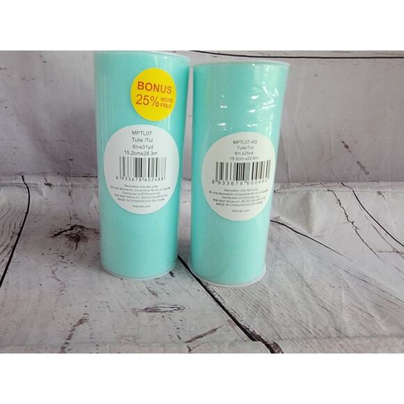 2 Spool of Aqua Tulle 6" Wide One Is 31 Yards Other Is 25 Yards Length - Picture 1 of 3